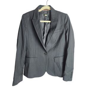J Crew Vtg womens wool Blazer sz 8 navy pinstripe 1 button academic old money